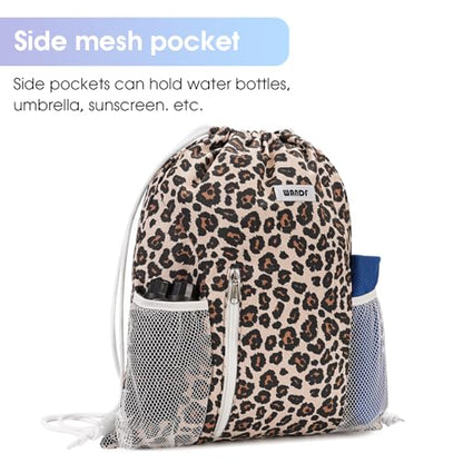 WANDF Drawstring Backpack Sports Gym Sackpack with Mesh Pockets Water Resistant String Bag for Women Men (Pink Leopard) - color: Pink Leopard
