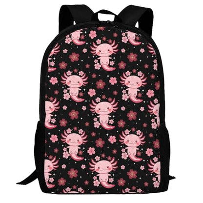 Eco Polyester Backpack Cherry Flower Blossom Cute Axolotl, Ergonomic Straps, Fits Tablet, for Work or Hiking - color: Design (407)