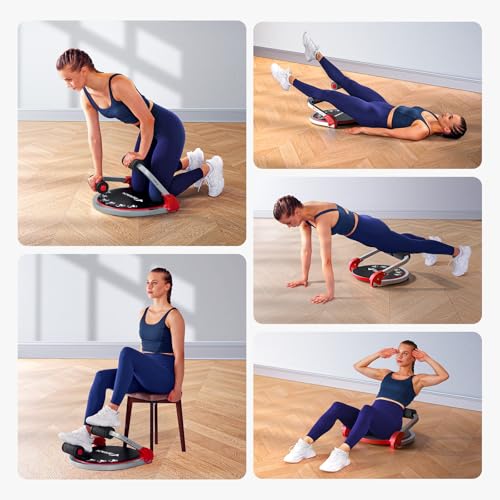 MERACH Ab Machine, Sit Up Exercise Equipment with 3 Adjustable Resistance Levels, Automatic Rebound Ab Crunch Machine for Core Workout, Ab Workout Equipment for Stomach - style: Round(Red)