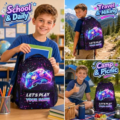 Backpack for Kids Boys Teens, Custom Gamer Schoolbag for Children Kindergarten Elementary Primary Middle College, 17 Inch Personalized Durable Gaming Bookbag for Travel Hiking - color: Game5