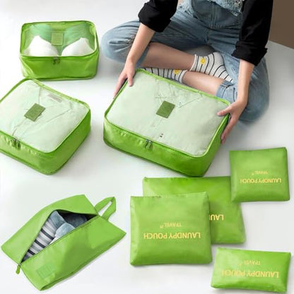 8 Set Packing Cubes for Travel Luggage Packing Bags Reusable Waterproof Suitcase Organizer Cubes Set with Shoe Bag and Toiletry Bag (Green) - color: Green