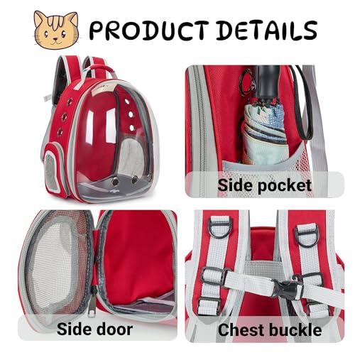 Cat Bubble Backpack Carrier for Small Medium Dogs Cats Carrying Bag, Airline Approved Pet Travel Carrying Bag Dog Hiking Walking Outdoor Backpack (Red) - color: Red