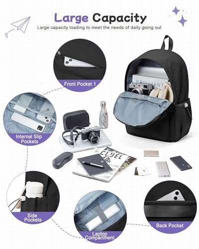 Black Backpack for School, High School Bookbag Back Pack for Teens Girls Boys, Lightweight College Backpack Book Bag for Women Men, Simple Casual Daypack Backpack Mochilas Escolares para Adolescentes - color: Black