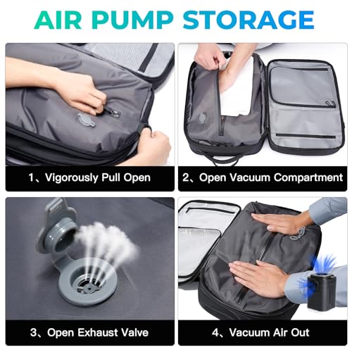 BANGE Vacuum-Seal Travel Backpack with Pump and Vacpack Compression System, Water Resistant Large Carry-On Backpack with Laptop Compartment and TSA Lock - Flight Approved, Black (With Air Pump) - style: With Vacuum & Pump