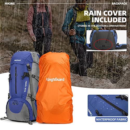 King'sGuard 70L Hiking Backpack with Rain Cover Lightweight Waterproof Travel Camping Backpack Large Backpacking Pack - color: Deepblue
