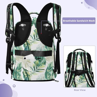 Travel Backpack with Shoe Compartment, 20L Large Capacity Laptop Backpack for Men Women, Tropical Leaves Daypack for Traveling Hiking Carry On