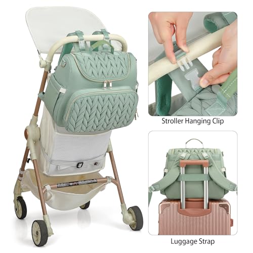 Small Diaper Bag Backpack Quilted Mini Baby Crossbody Diaper Bag Tote for Mom and Baby Girls Boys (Matcha Green) - color: Matcha Green