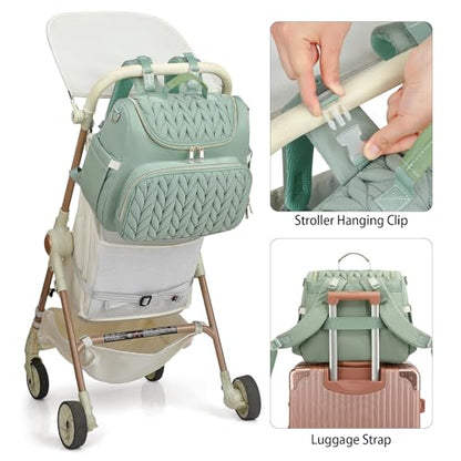 Small Diaper Bag Backpack Quilted Mini Baby Crossbody Diaper Bag Tote for Mom and Baby Girls Boys (Matcha Green) - color: Matcha Green