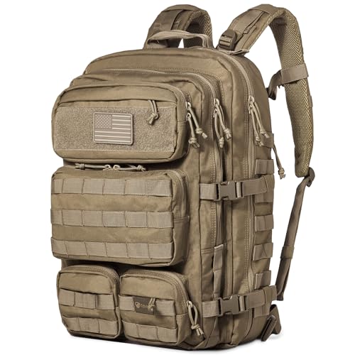 Falko Tactical Backpack for Men and Women 50L Backpack 2.4x Stronger Large Military Molle Rucksack, Bugout Backpack Outdoors - color: Desert Tan