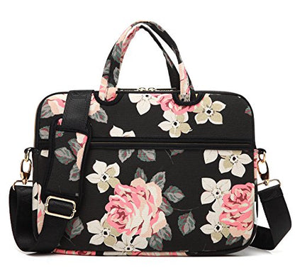kayond Black Rose Patten water-resistant Laptop Shoulder Messenger Bag Case Sleeve for 15 Inch 15.6 Inch Laptop,Laptop Briefcase - color: Black Rose, size: 15-15.6 inch