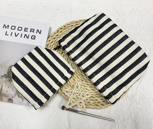 getgto 2 Pcs Makeup Bags, Large Cosmetic Bag Travel Toiletry Bag Organizer for Women, Embroidery Craft, Stripe Makeup Bag Small Cosmetic Pouch Purse with Zipper Gifts for Girls Teen - color: Black and white stripe