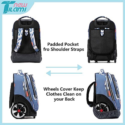 NEW TILAMI 19 Inch Rolling Backpack with Lunch Bag for Girls Boys Wheeled Laptop Backpack Durable Carry-on Bag School Travel, Street Basketball - color: Blue Street Basketball