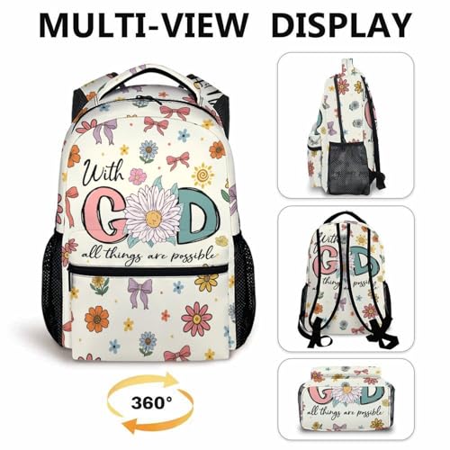 Girls Backpack Christian Backpacks for School Travel Casual, Large Capacity Book Bag for Kindergarten Elementary Middle Students - color: Beige