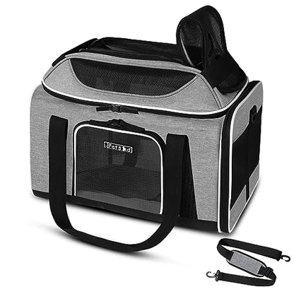 Petskd Top-Expandable Pet Carrier 18x13x9.5 Inches Southwest Airline Approved, Soft-Sided Carrier for Small Cats and Dogs with Locking Safety Zippers and Anti-Scratch Mesh(Grey) - color: Grey, size: 18.0"L x 13.0"W x 9.5"H