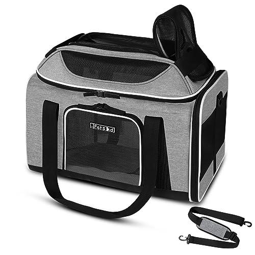 Petskd Top-Expandable Pet Carrier 18x13x9.5 Inches Southwest Airline Approved, Soft-Sided Carrier for Small Cats and Dogs with Locking Safety Zippers and Anti-Scratch Mesh(Grey) - color: Grey, size: 18.0"L x 13.0"W x 9.5"H