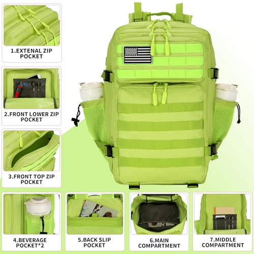 Lovelinks21 45L Tactical Assault Backpack 3 day assault pack with Molle Waterproof backpack Rucksack for Tactical Backpacks (Fluorescent Green) - color: Fluorescent Green