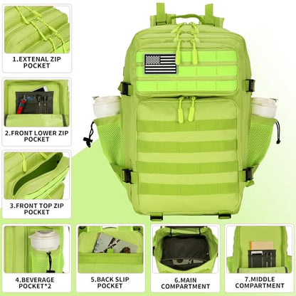 Lovelinks21 45L Tactical Assault Backpack 3 day assault pack with Molle Waterproof backpack Rucksack for Tactical Backpacks (Fluorescent Green) - color: Fluorescent Green