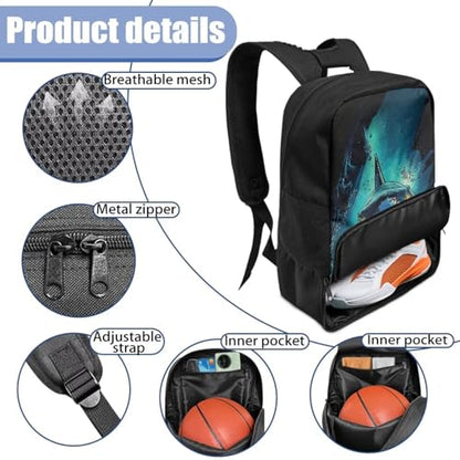 Basketball Backpack With Separate Ball Compartment And Shoes Fit Basketball Volleyball Football - color: Fierce Shark
