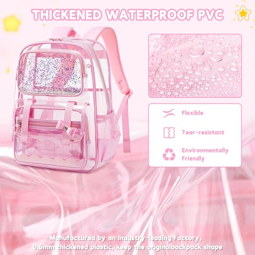 Clear Backpack for Girls,Transparent Backpack See Through Backpacks Stadium Event,Heavy Duty Clear Bookbag for School Pink - color: Baby Pink