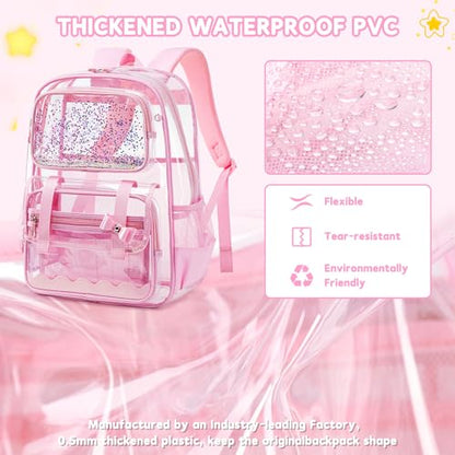 Clear Backpack for Girls,Transparent Backpack See Through Backpacks Stadium Event,Heavy Duty Clear Bookbag for School Pink - color: Baby Pink