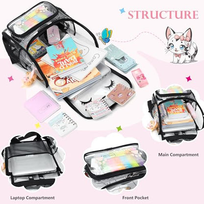 AO ALI VICTORY clear backpack Girls with Tote Bag Heavy Duty PVC Transparent Cute Backpack for Kids Toddler Preschool Bookbags Elementary School Bags See Through Casual Travel Daypack, Balck Set - color: Black Set
