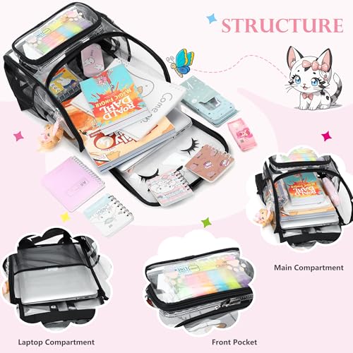 AO ALI VICTORY Clear Girls Backpacks Heavy Duty PVC Transparent Cute Backpack for Kids Toddler Girls Preschool Bookbags Elementary School Bag See Through Casual Travel Daypack, Black - color: Black