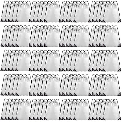 Grneric Drawstring Backpack Bulk 100Pcs Cinch Bag, Polyester Drawstring Bags for Gym Beach Sports Short Trip Party (White) - color: White