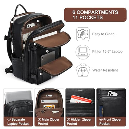 Vegan Leather Backpack for Women and Men, Fits 17.0" Laptop, Stylish Lay-Flat Carry-on Travel Backpack with Luggage Strap for Travel and Daily Use - color: 4-1 Black