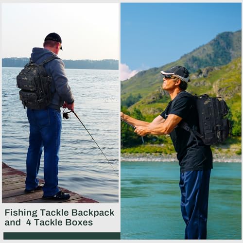 Fishing Tackle Backpack with Rod Holders and 4 Tackle Boxes Large Storage Fishing Bags Water Resistant Tackle Bag for Camping Hiking Travel Gear and Equipment(Camouflage,Shoulder Bag) - color: Camouflage