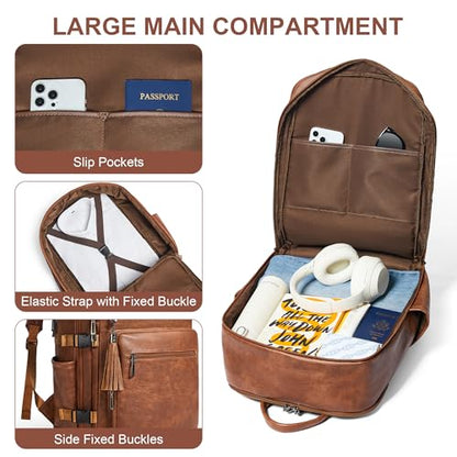 Shrrie Laptop Backpack for Women,Vegan Leather Backpack Work Computer Backpacks fits 16" Laptop,Water Resistant Teacher Nurse Casual Daypack for Weekender Camping Travel,Two-toned Brown - color: Two-toned Brown