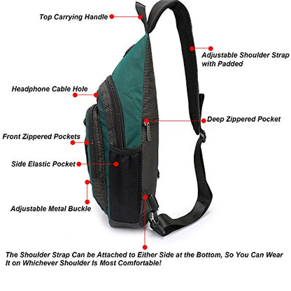 NICGID Sling Bag Chest Shoulder Backpack Crossbody Bags for Tablet Laptop Outdoor Hiking Men Women - color: Dark Green-2664
