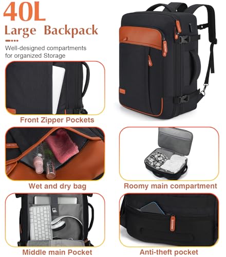 Lumesner 5 Piece Carry On Luggage Set With Travel Backpack & Packing Cubes - color: Black(20inch-5piece Set)