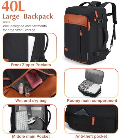Lumesner 5 Piece Carry On Luggage Set With Travel Backpack & Packing Cubes - color: Black(20inch-5piece Set)
