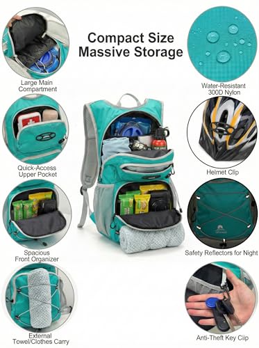 Hydration Hiking Backpack, Water Hiking Backpack, Hydration Backpack with 15l Water Bladder, Runinnng Backpack for Men Women for Cycling Campling - color: Emerald Green