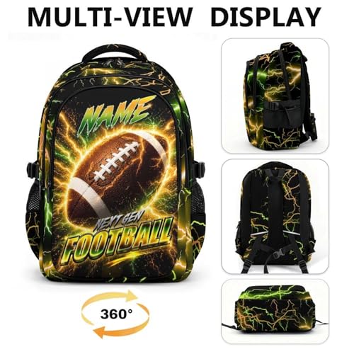 Kids Backpack for Boys, Custom Football Bookbag with Reflective Ergonomic Design - 17 Inch Sport Backpacks with Lightning Print for Middle High School - color: Brown