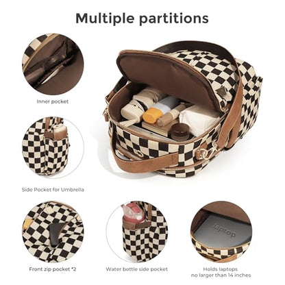 Checkered Backpack Purse Women Plaid Vegan Leather Fashion Travel Bag Large Designer Shoulder Handbag Commuter Brown (Plaid Brown) - color: Plaid Brown
