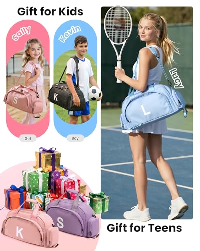 Tween Girls Trendy Stuff, Initial Gym Bag, Dance Bag for Girls - color: Light Blue, style: E