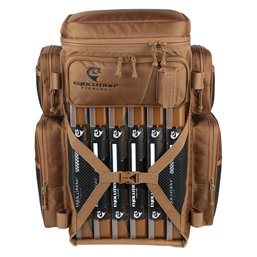 Evolution Fishing Drift Series Tackle Backpack, Outdoor Rucksack w/ 6 Fishing Tackle Trays, Heavy Duty - color: Coyote, size: 3700