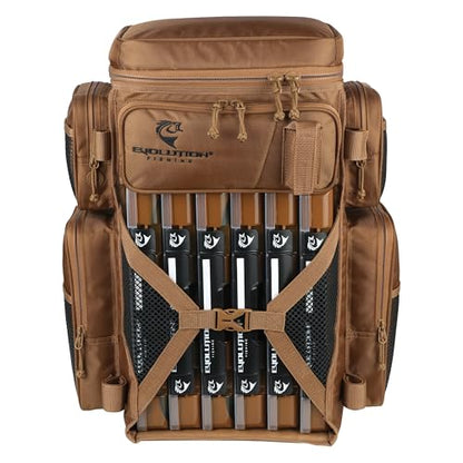 Evolution Fishing Drift Series Tackle Backpack, Outdoor Rucksack w/ 6 Fishing Tackle Trays, Heavy Duty - color: Coyote, size: 3700