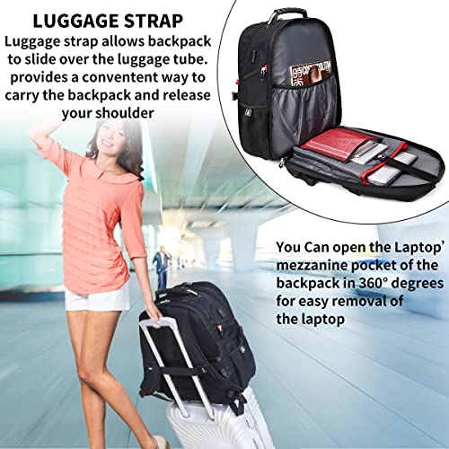SHRRADOO Extra Large 50L Travel Laptop Backpack with combination lock, College Backpack Airline Approved Business Work Bag Fit 17 Inch Laptops for Men Women,Black - color: Black
