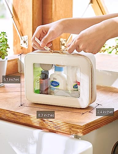 Popvibe Clear Makeup Case White Toiletry Bag Travel Medium Clear Cosmetic Bag with Zipper, Small Make Up Bag Organizer Traveling TSA Approved Transparent Bag Car for Essentials - color: White, style: Medium Moda
