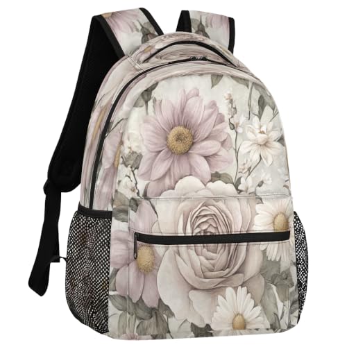 Vintage Rose Daisy Womens Travel Backpack | 15.6 Inch Laptop Backpack, Lightweight Casual Daypack, Water Resistant, Cute Work Backpacks, Large Capacity - color: Multicolor1