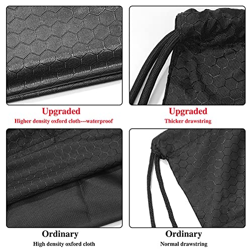 Drawstring Backpack Bag, Waterproof Draw String Back Sack with Zip Pocket, Gym Drawstring Bags Swim Bag for Men Women - color: Black, Upgraded