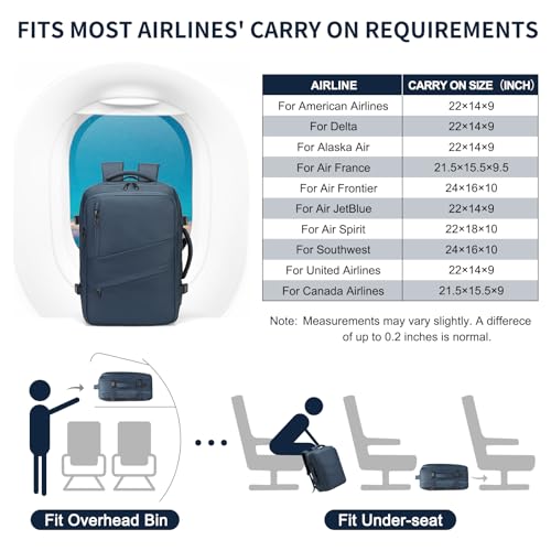Travel Backpack for Men, 18 Inch Carry on Laptop Backpack with USB A/C Port, 40L Expandable TSA Flight Approved Bag Pack, Black, Blue - color: Blue