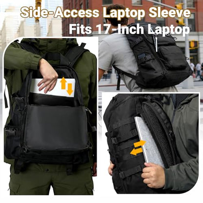 kokkoya 40l Slim Tactical Backpack with Laptop Compartment Molle System Webbing Lightweight Bag for Men Travel Hiking Camping Everyday Carry 17 inch Laptop Black - color: Black