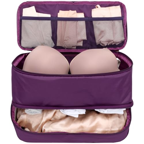 Cambond Travel Underwear Organizer Bag - 4-in-1 Soft Double Layer Bra Travel Bag, Portable Expandable Compression Packing Organizers, Underwear Storage Bag Packing Cubes for Women - color: Attractive Purple, size: L - Large Capacity Series for B-36D Cups