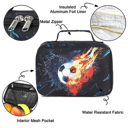 LEDAOU Lunch Bag Kids Insulated Lunch Box Boys Girls Insulated Reusable Lunch Bag for School Picnic Hiking (Soccer) - color: Soccer