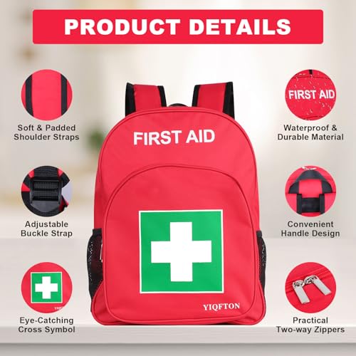 First Aid Backpack Empty, Red Waterproof Emergency Backpack, Portable Large Capacity Empty Medical First Aid Bag for Car Home Office Outdoor Travel Hiking Camping - color: Red2