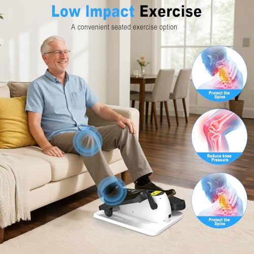 HOTWAVE Under Desk Elliptical Exercise Machine, Ellipse Leg Exerciser Electric as Seen on TV While Sitting for Seniors with Remote Control & 12-Speeds, Seated Foot Pedal Exercise Training Equipment - color: White