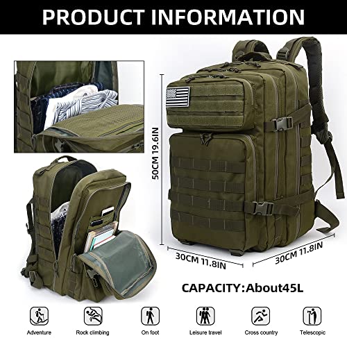 Lovelinks21 Hiking Assault Backpack Waterproof Motorcycle Backpack Bug Out Pack Rucksack for Outdoor Hiking - color: Green-2